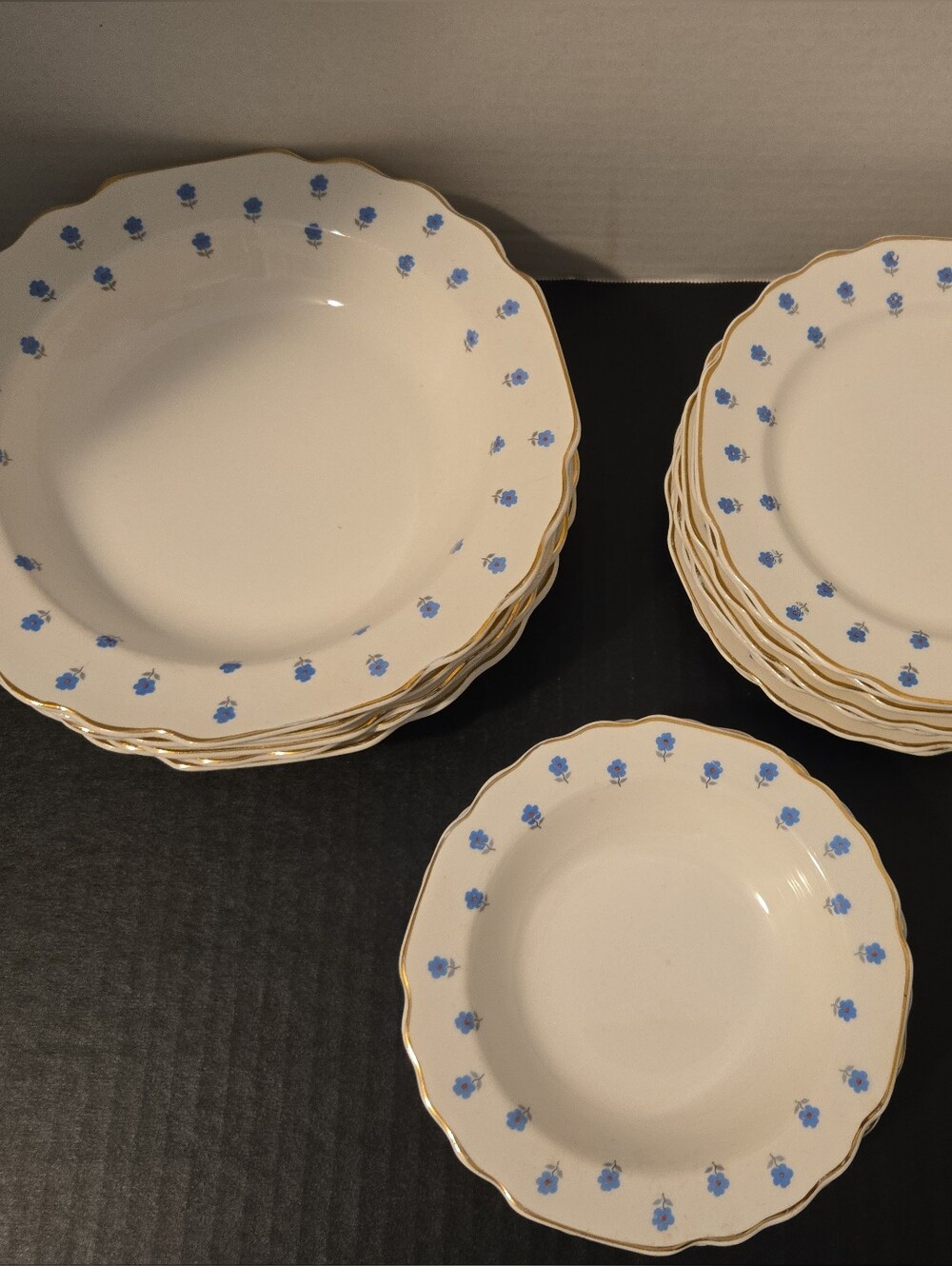 Vintage W.S. George White W/small Blue Flowers Dishes/Bowls 133A 16 Pcs